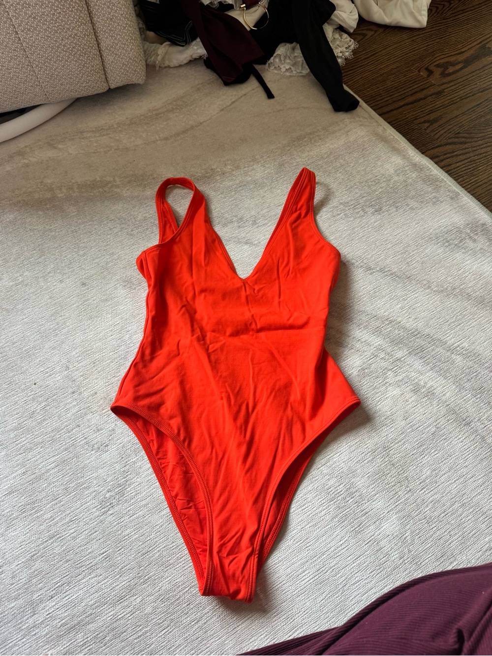 Aritzia Bright Red V-Neck One-Piece Bodysuit
